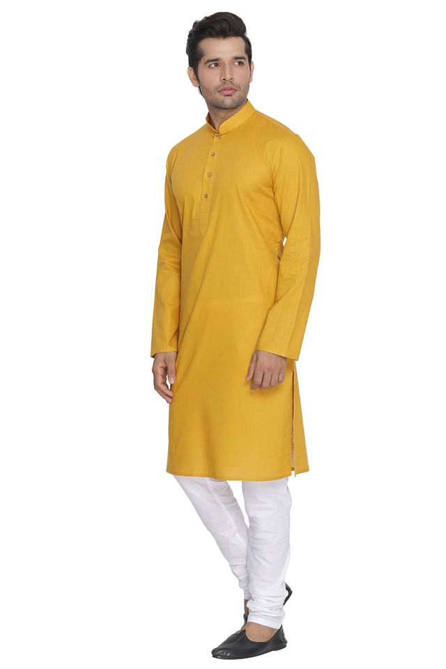 Men's Mustard Cotton Linen Straight Kurta Pyjama Set