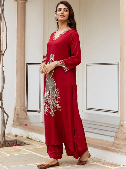 Dhiyona IS Women's Women Ethnic Motifs Printed Regular A-Line Kurta With Palazzos