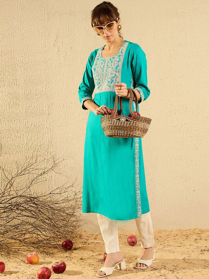 Dhiyona IE Women Yoke Design Flared Sleeves Mirror Work Anarkali Kurta