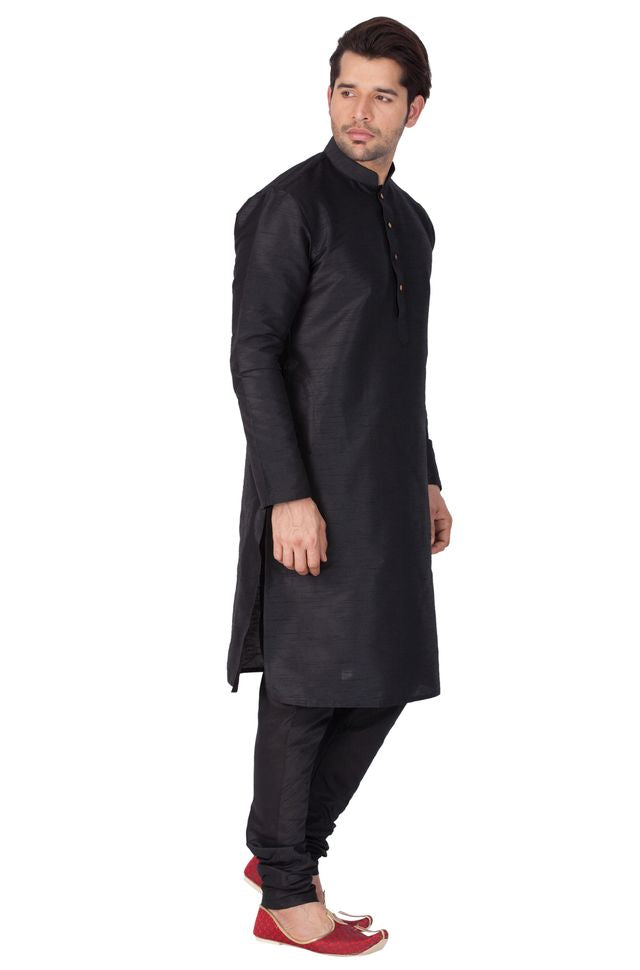 Men's Black Silk Blend Straight Kurta Pyjama Set