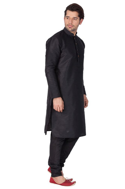 Men's Black Silk Blend Straight Kurta Pyjama Set
