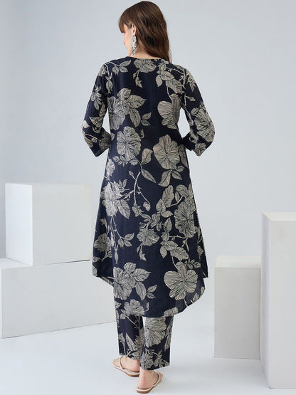 Women Floral Printed Regular Pure Cotton Kurta with Trousers