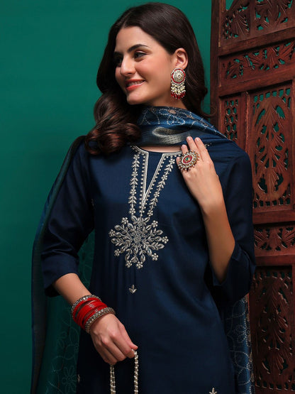 Dhiyona SN Women's Sequin Embroidered Straight Kurta & Trousers With Dupatta