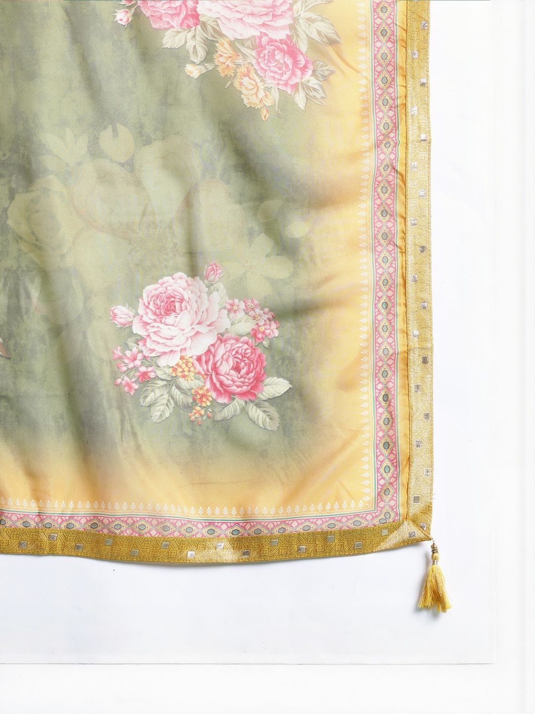 Woven Design Round Neck Straight Kurta With Trouser & Dupatta