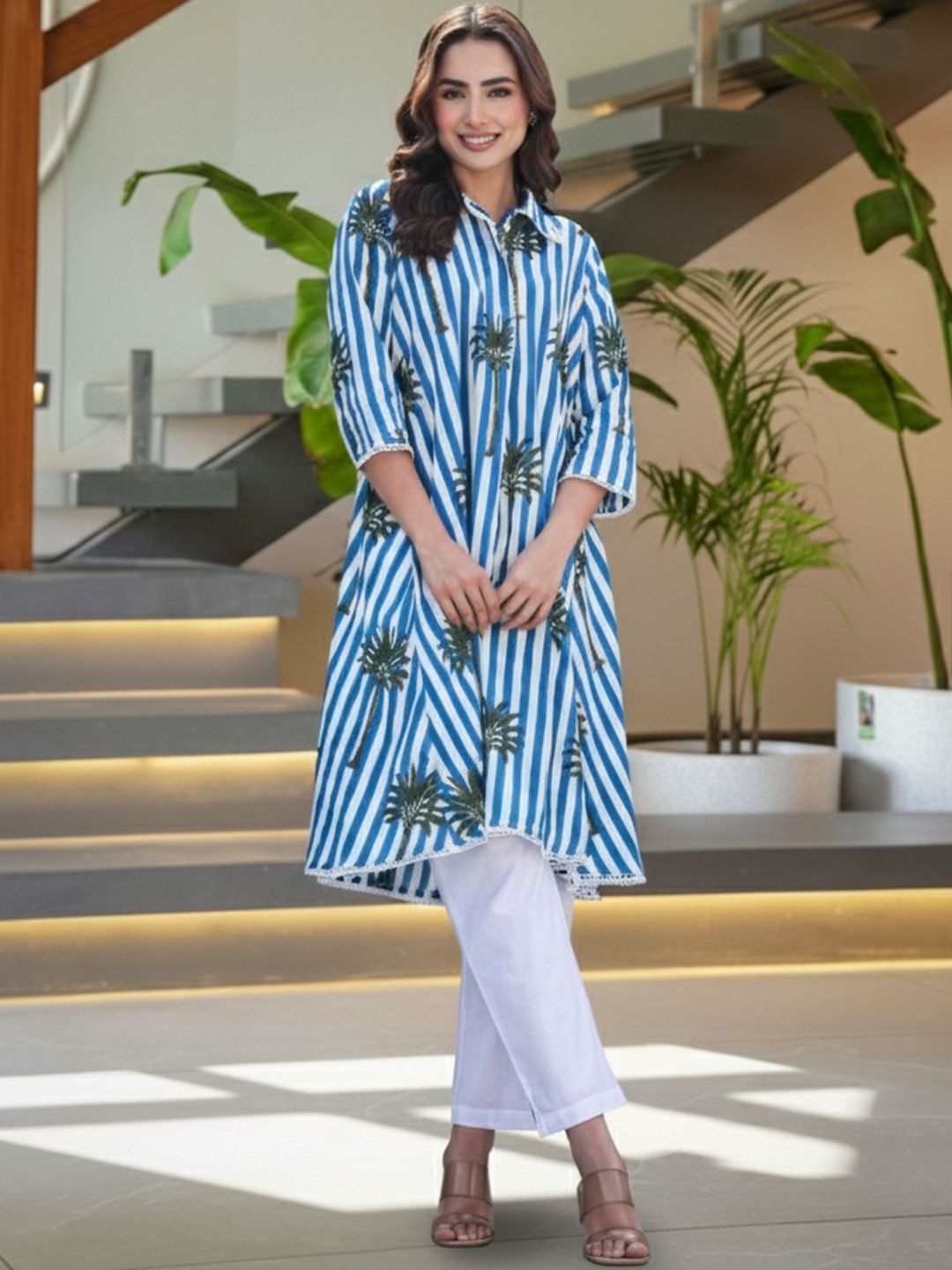 Dhiyona IE Women Printed Regular Pure Cotton Kurta with Trousers