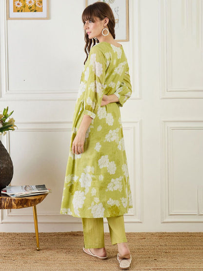 Dhiyona IE Printed Pure Cotton A-Line Tunic With Trousers Co-Ords