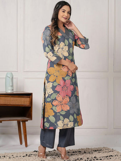 Women Floral Printed Regular Pure Cotton Kurta with Trouser