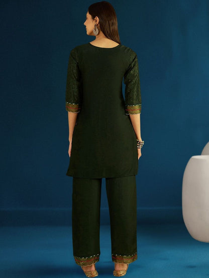 Dhiyona CH Women Ethnic Motifs Embroidered Regular Thread Work Kurti with Palazzos