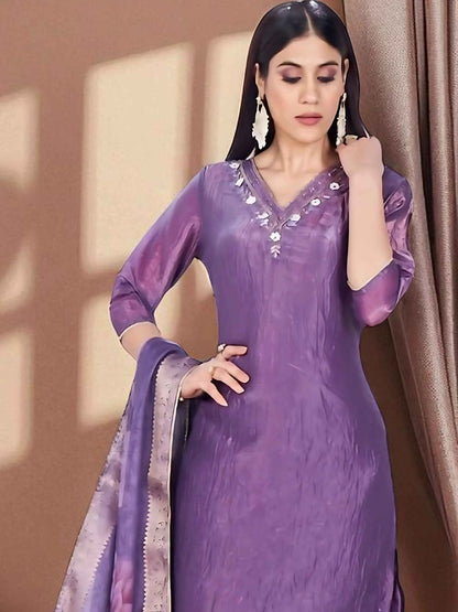 Dhiyona SN Women's Floral Solid Kurta with Churidar & Dupatta
