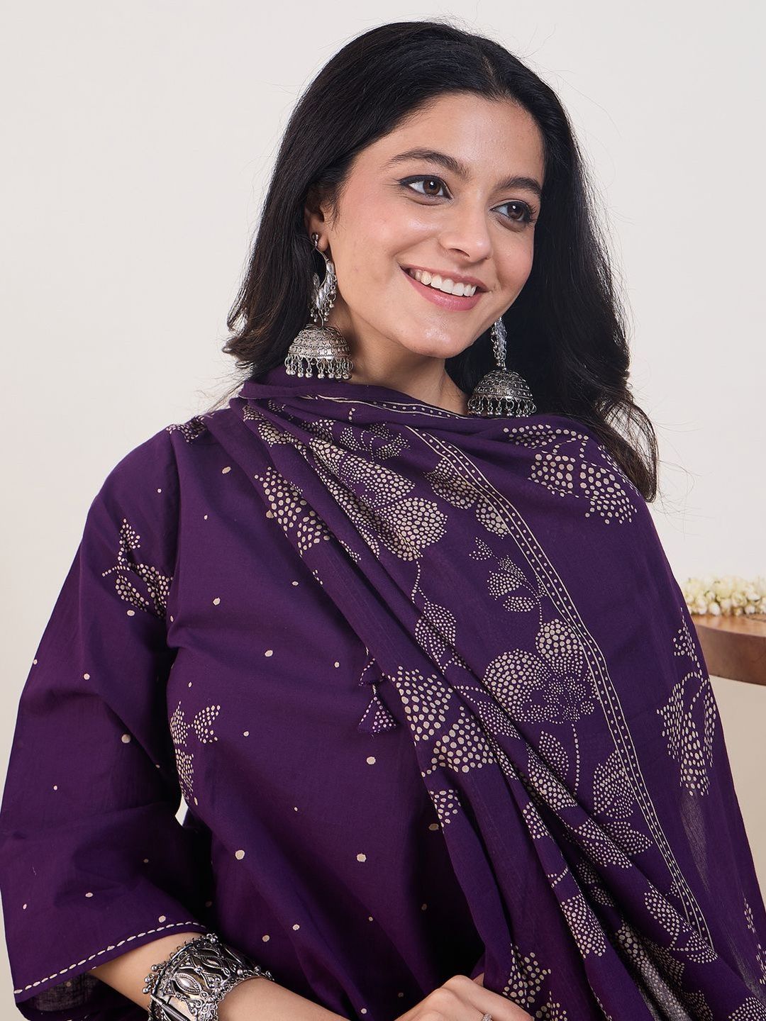 Floral Printed A-Line Pure Cotton Kurta With Trousers & Dupatta