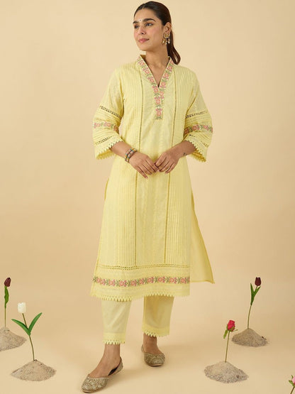 Women Floral Embroidered Cotton Kurta with Trousers & Dupatta