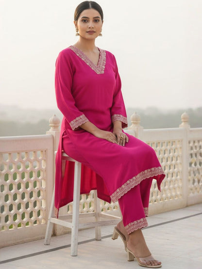 Women Ethnic Motifs Embroidered Regular Thread Work Kurta with Trousers