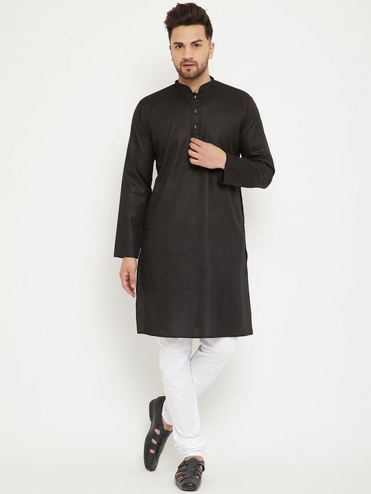 Men's Black Cotton Blend Straight Kurta Pyjama Set