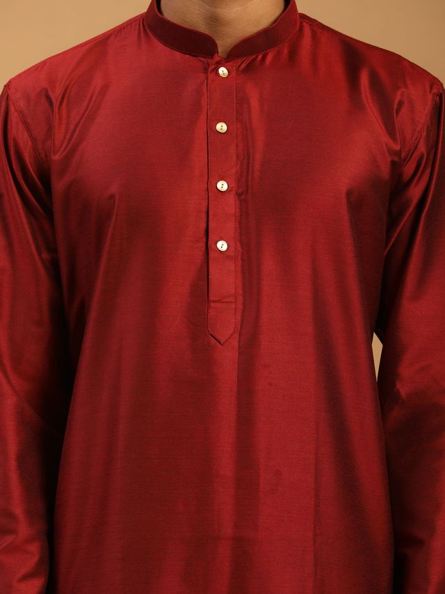 Men's Maroon Viscose Straight Kurta Pyjama Set
