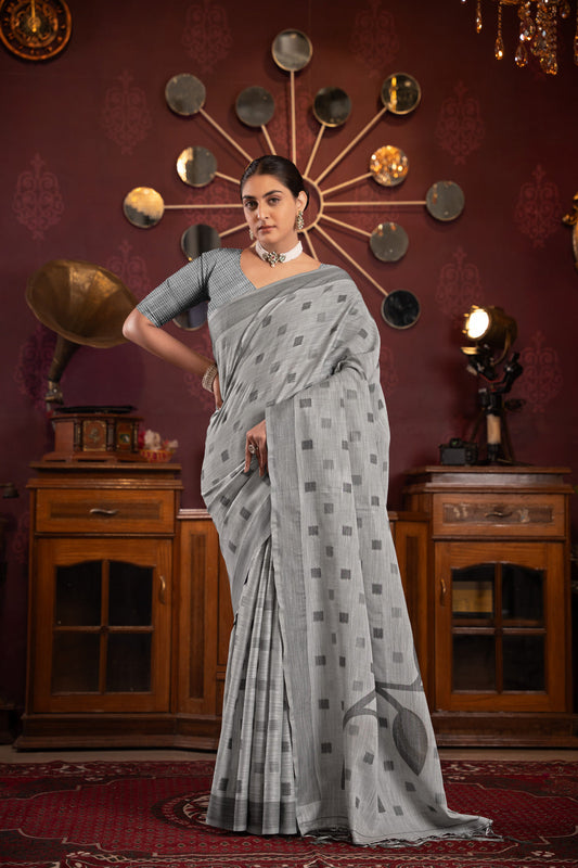 Dhiyona GR Women's Maitri Grey Linen Woven Saree