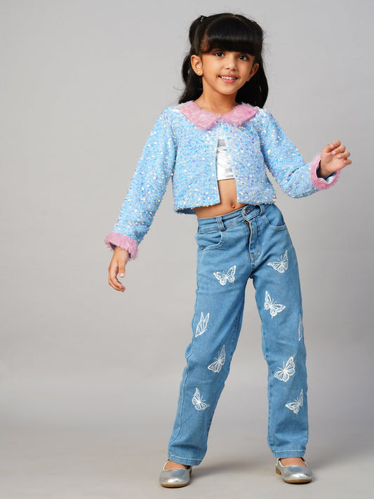 Razzle Dazzle Girls Sequins Blue Party Jacket