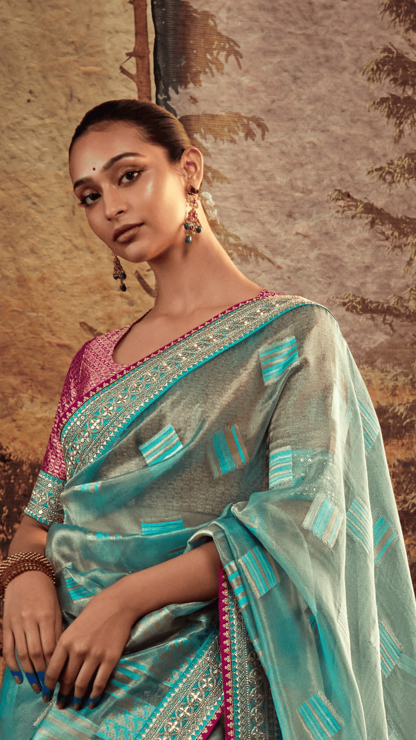 Dhiyona KM Women Royal Radiance “ Blue Jacquard Silk Saree With Rich Red Border