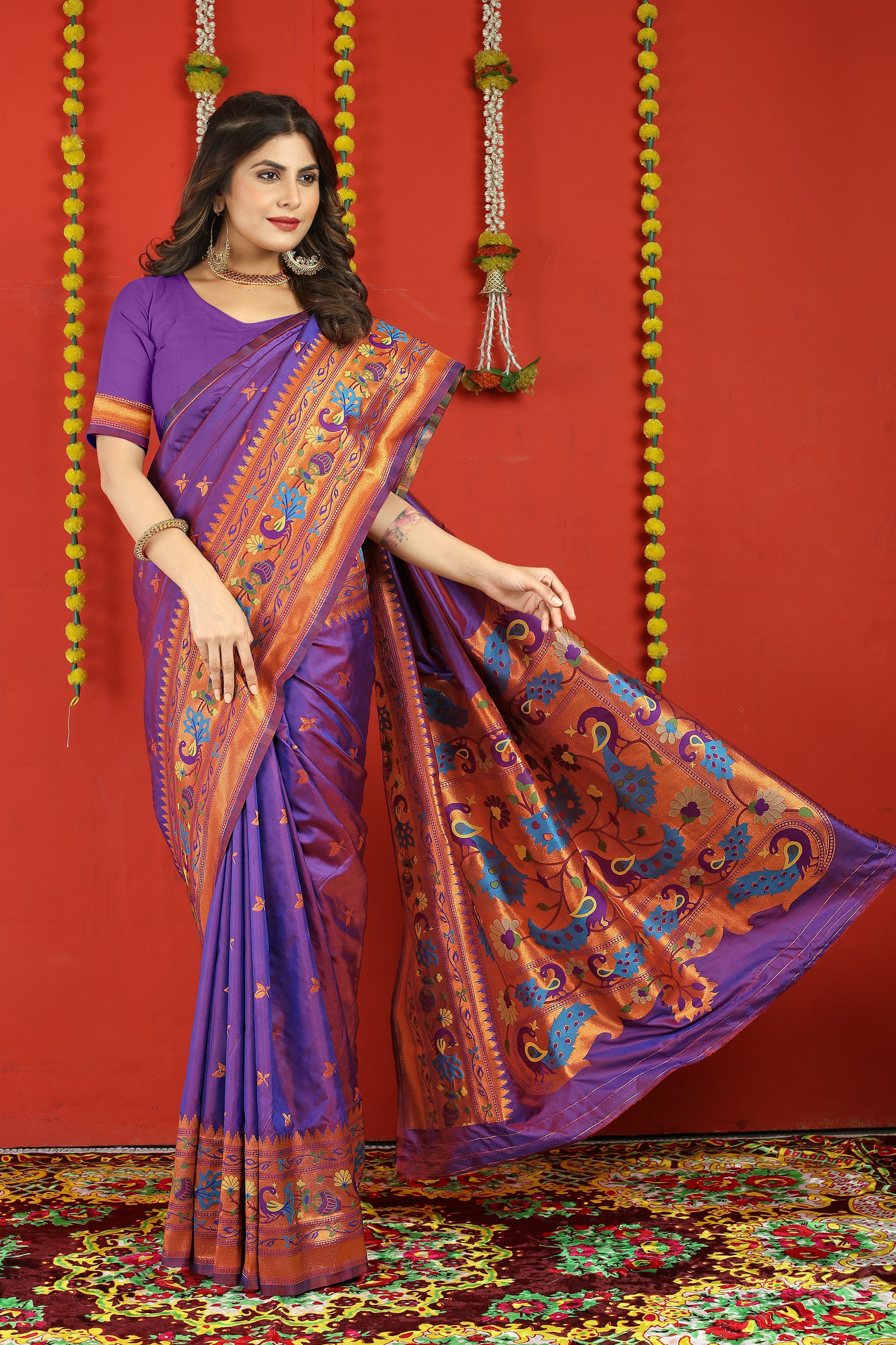 Dhiyona GR Women's Fancy Mor Purple Zari Paithani Silk Saree