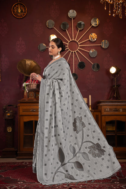 Dhiyona GR Women's Maitri Grey Linen Woven Saree