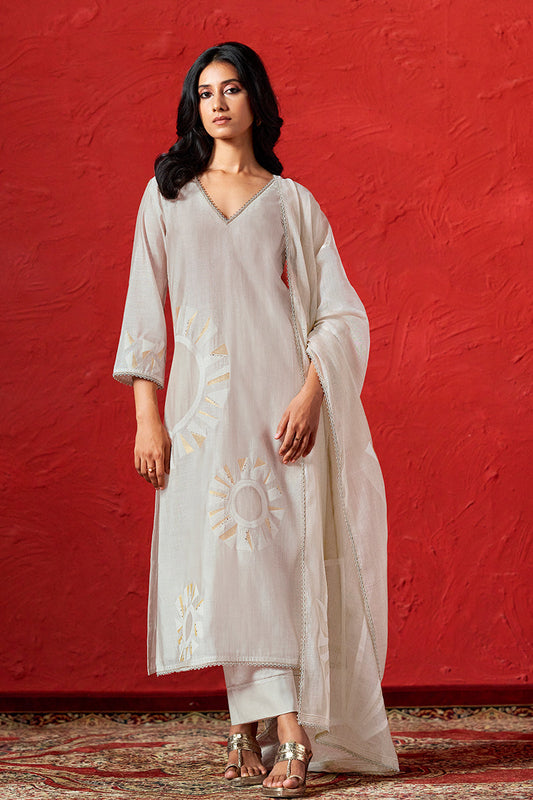 Women's Fog Beige Viscose Chanderi Woven Salwar Suit