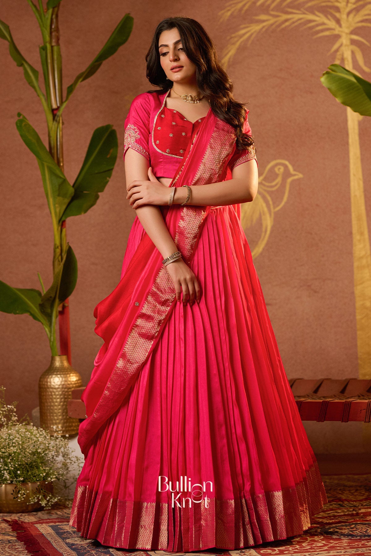 Dhiyona BN Pritti Lehenga Set in Rani Pink