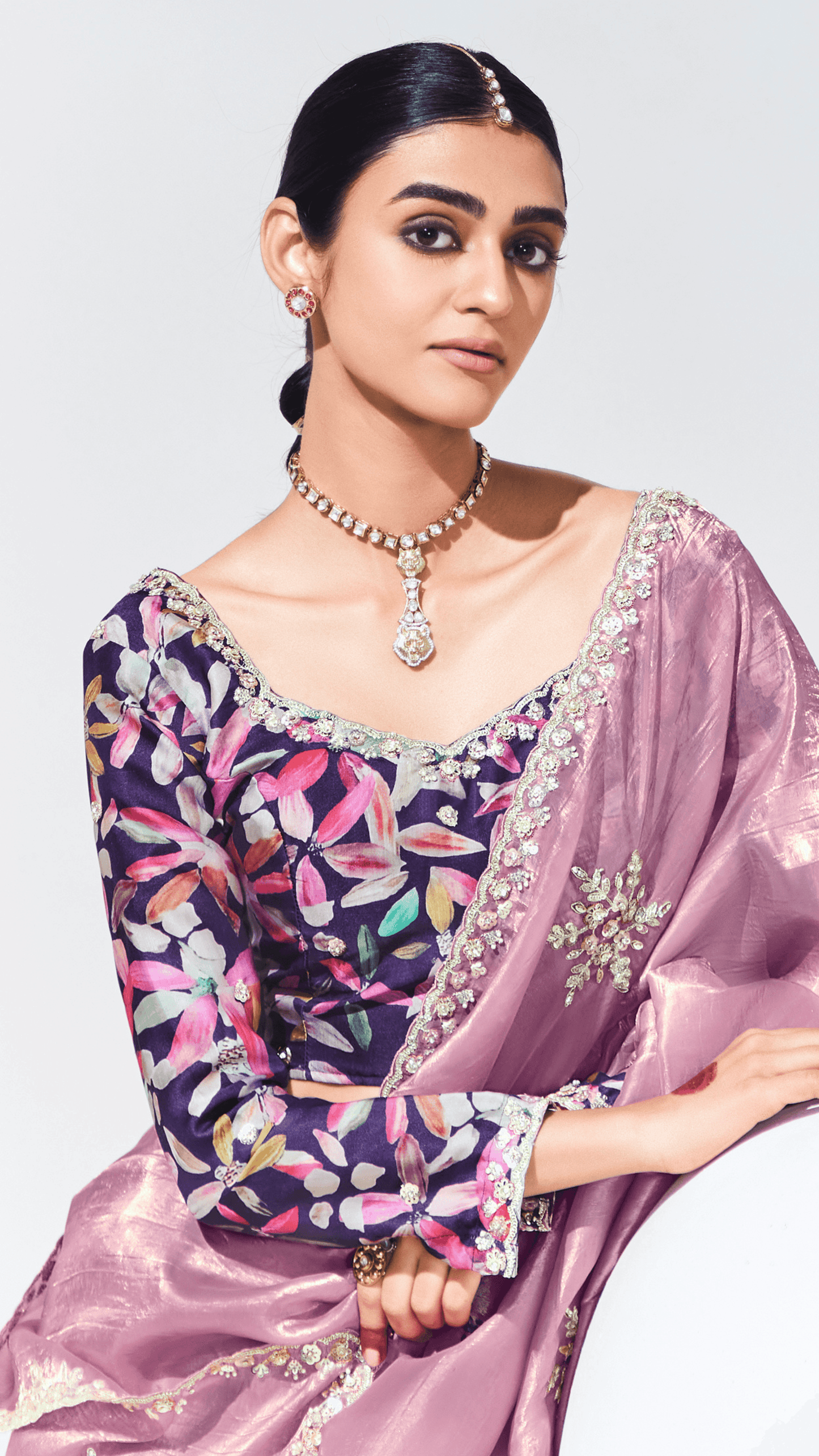 Dhiyona KM Women Pink Silk Saree With Embroidered Blouse “ A Perfect Blend Of Grace & Elegance