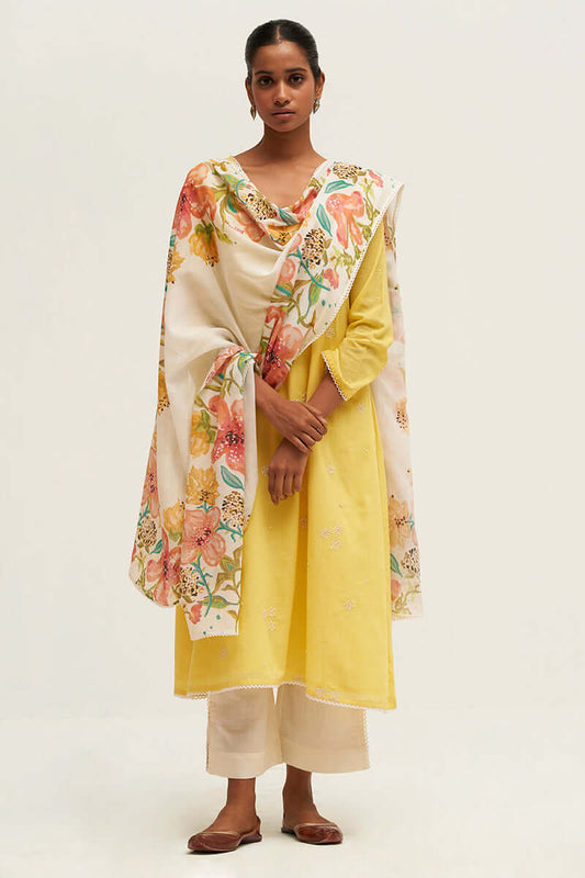 Women's Yellow Embroidered Cotton Salwar Suit