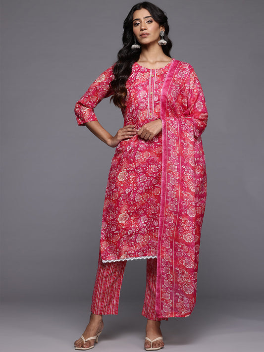 Dhiyona VR Women's Floral Jaipuri Printed Lace Detaled Kurta Set With Dupatta