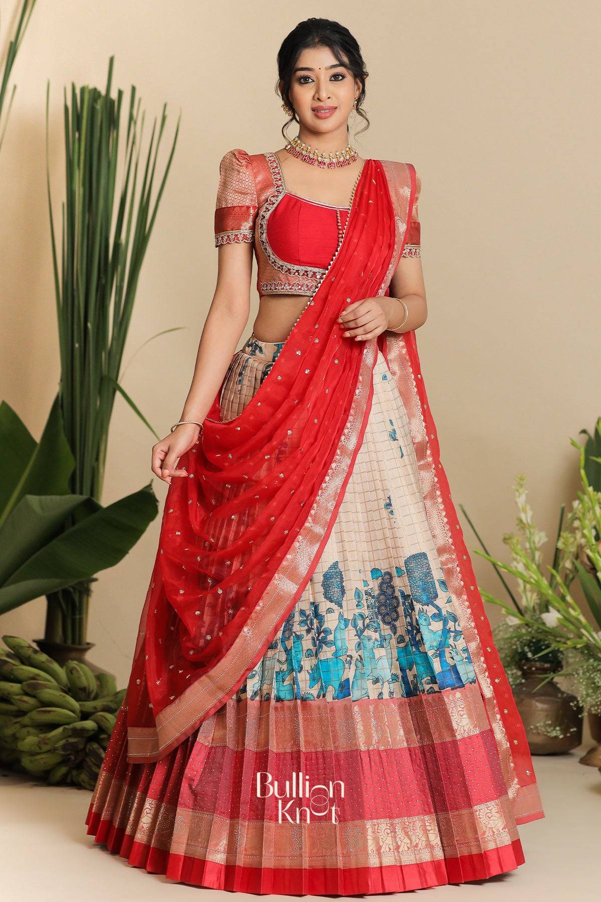 Dhiyona BN Saloni Banarasi Lehenga Set in Red
