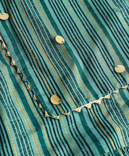 Girls Printed Gold Stripe Viscose Top with viscose Dhoti set
