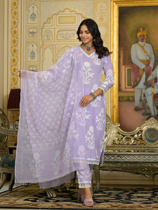 Women Purple Embroidery Viscose Rayon Kurta, Pant And Dupatta Set