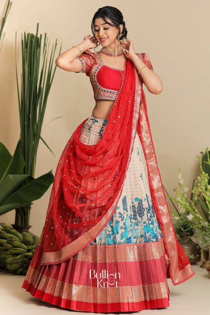 Dhiyona BN Saloni Banarasi Lehenga Set in Red