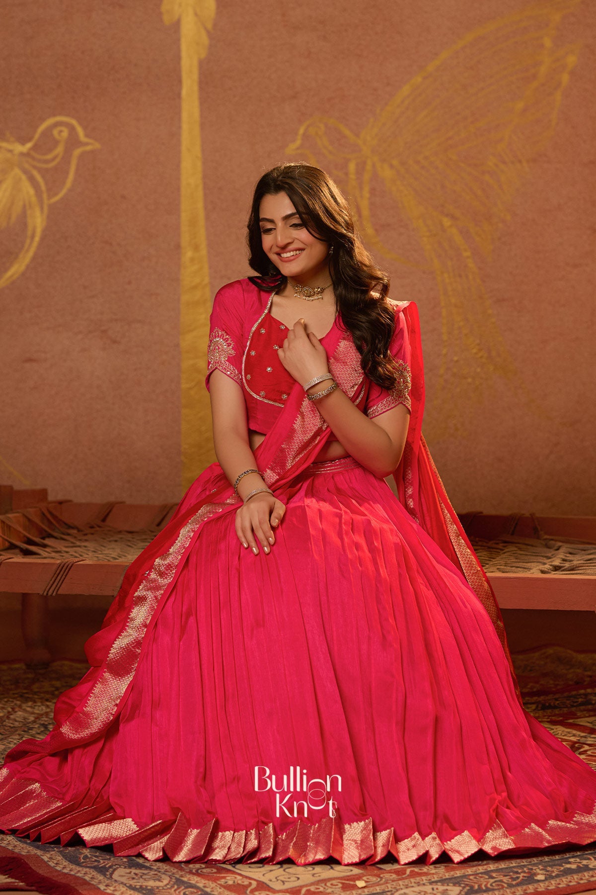 Dhiyona BN Pritti Lehenga Set in Rani Pink