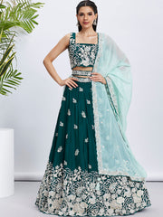 Women Green Pure Georgette Sequins and thread embroidery  Lehenga choli & Dupatta