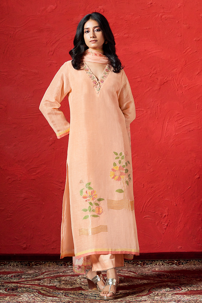 Women's Peach Nectar Linen Woven Salwar Suit