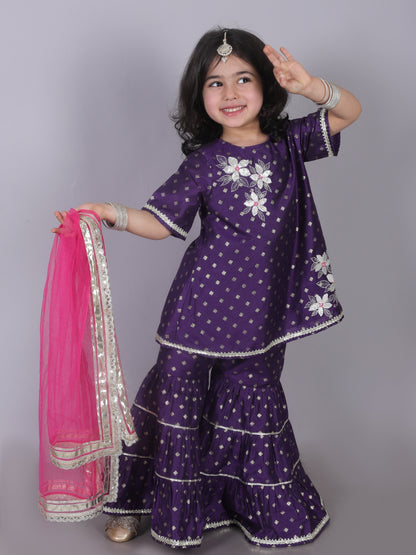 Zarqa Girls Purple Kurta with Sharara set