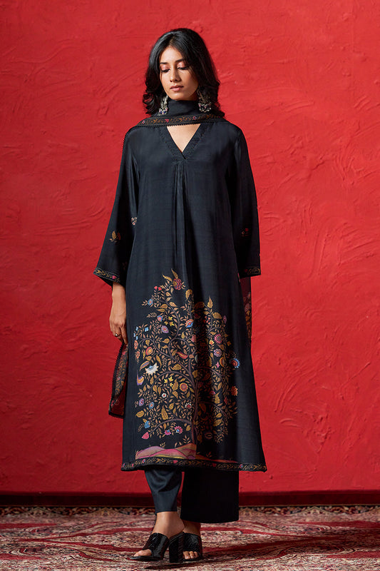 Women's Black Muslin Print Salwar Suit