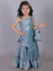 Zarqa Girls Blue Kurta with Sharara and dupatta set