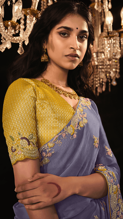 Dhiyona KM Women Purple Heavy Embroidery Designer Silk Saree