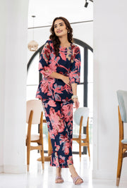 Women Red Printed Viscose Rayon Kurta And Pant Set