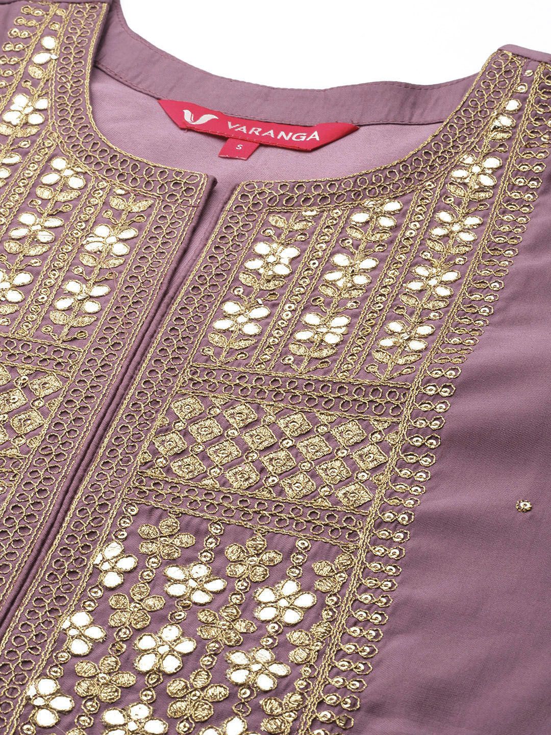 Dhiyona VA Women's Mauve Ethnic Motifs Gotta Patti Kurta with Trousers & With Dupatta