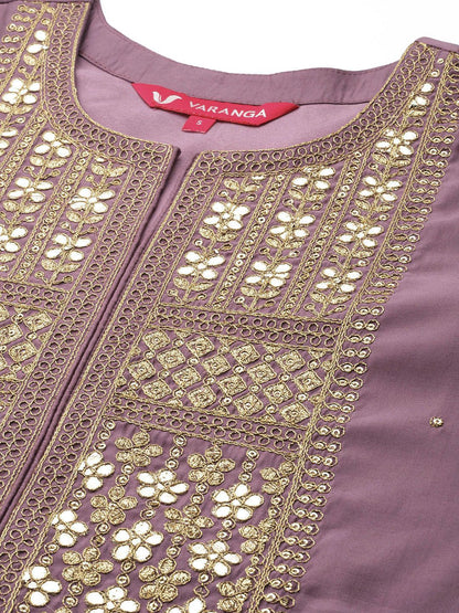 Dhiyona VA Women's Mauve Ethnic Motifs Gotta Patti Kurta with Trousers & With Dupatta