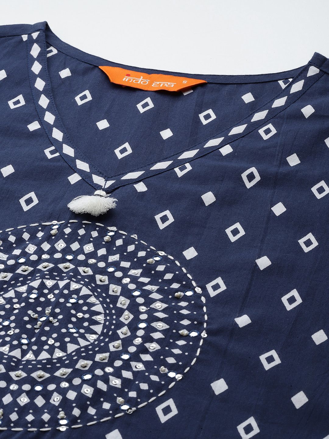 Printed Mirror Work Pure Cotton Kurta with Trousers & With Dupatta