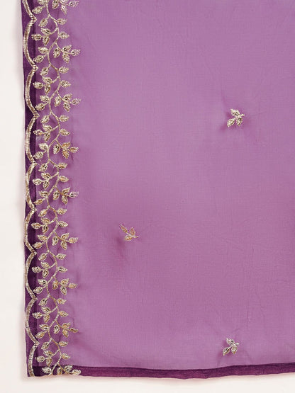 Dhiyona SN Women's Purple V- Neck Empire A-Line Kurta & Trousers With Dupatta