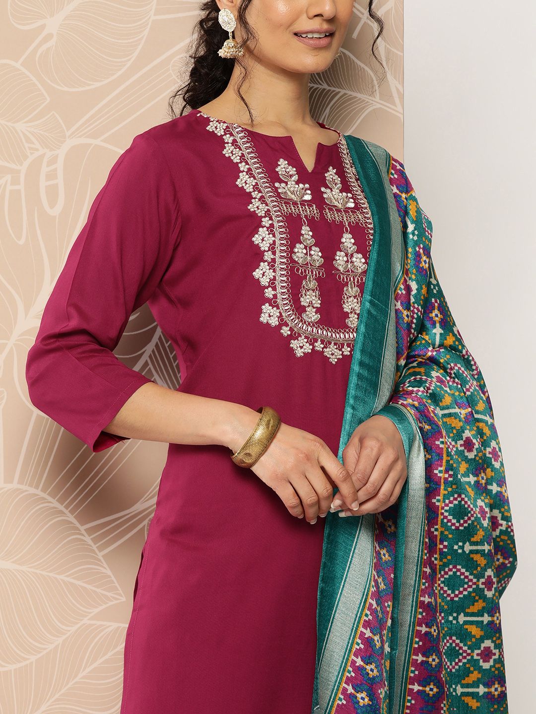 Dhiyona VA Women'sEmbroidered Kurta With Trousers & Dupatta