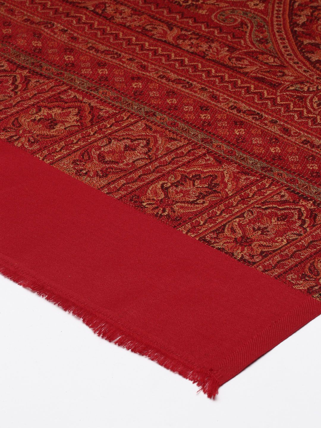 Dhiyona PA Women Red Woven Design Wool Jamawar Shawl