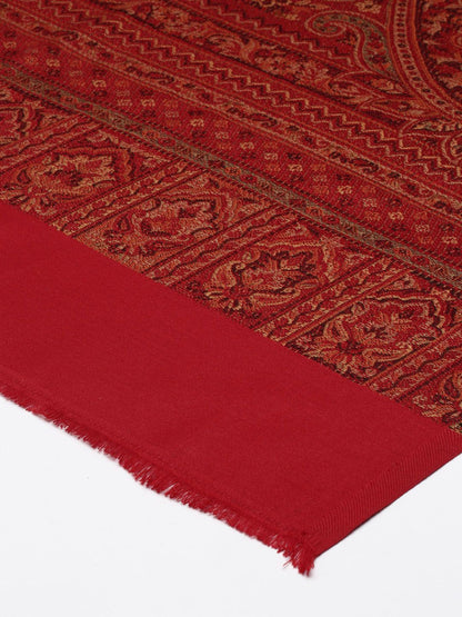 Dhiyona PA Women Red Woven Design Wool Jamawar Shawl