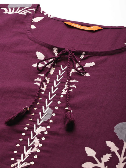 Dhiyona IE Floral Printed Pure Cotton Kurta With Trousers & Dupatta