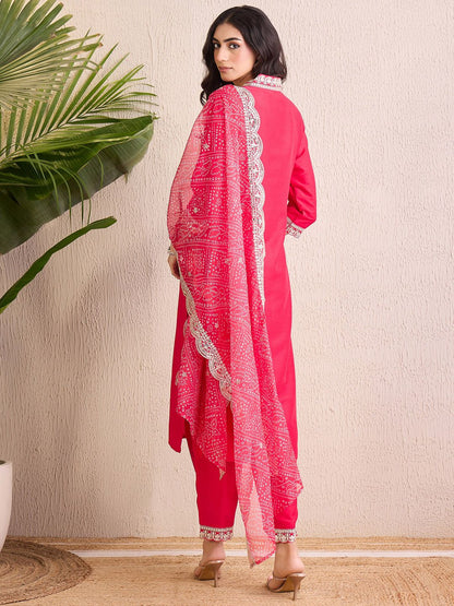 Dhiyona IE Women Ethnic Motifs Embroidered Regular Kurta with Trousers & With Dupatta