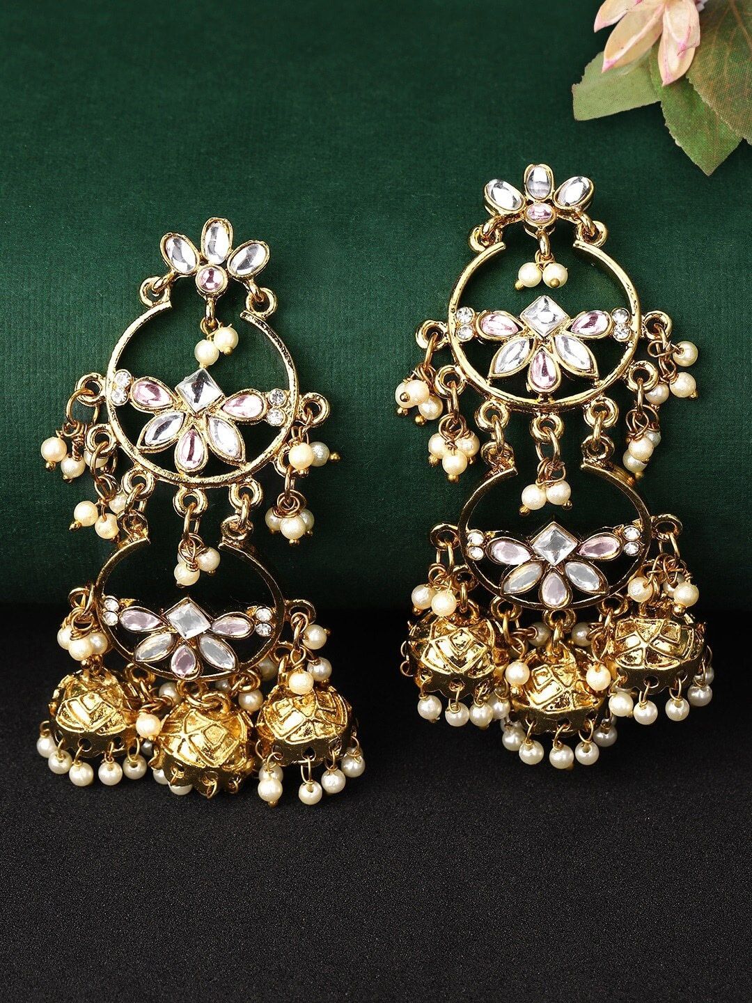 Dhiyona RJ Women's 18K Gold-Plated Kundan Jhumkas